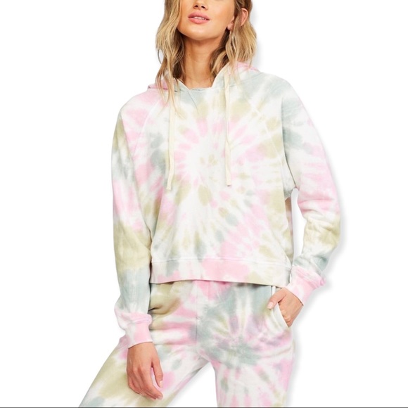 BILLABONG Surfline Hoodie Salty Crystal Tie Due French Terry Sweatshirt Crop - Picture 7 of 7